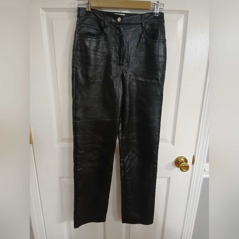 Wilfred Aritzia The Melina Faux Vegan Leather Straight Leg Trouser Pants Black 2
